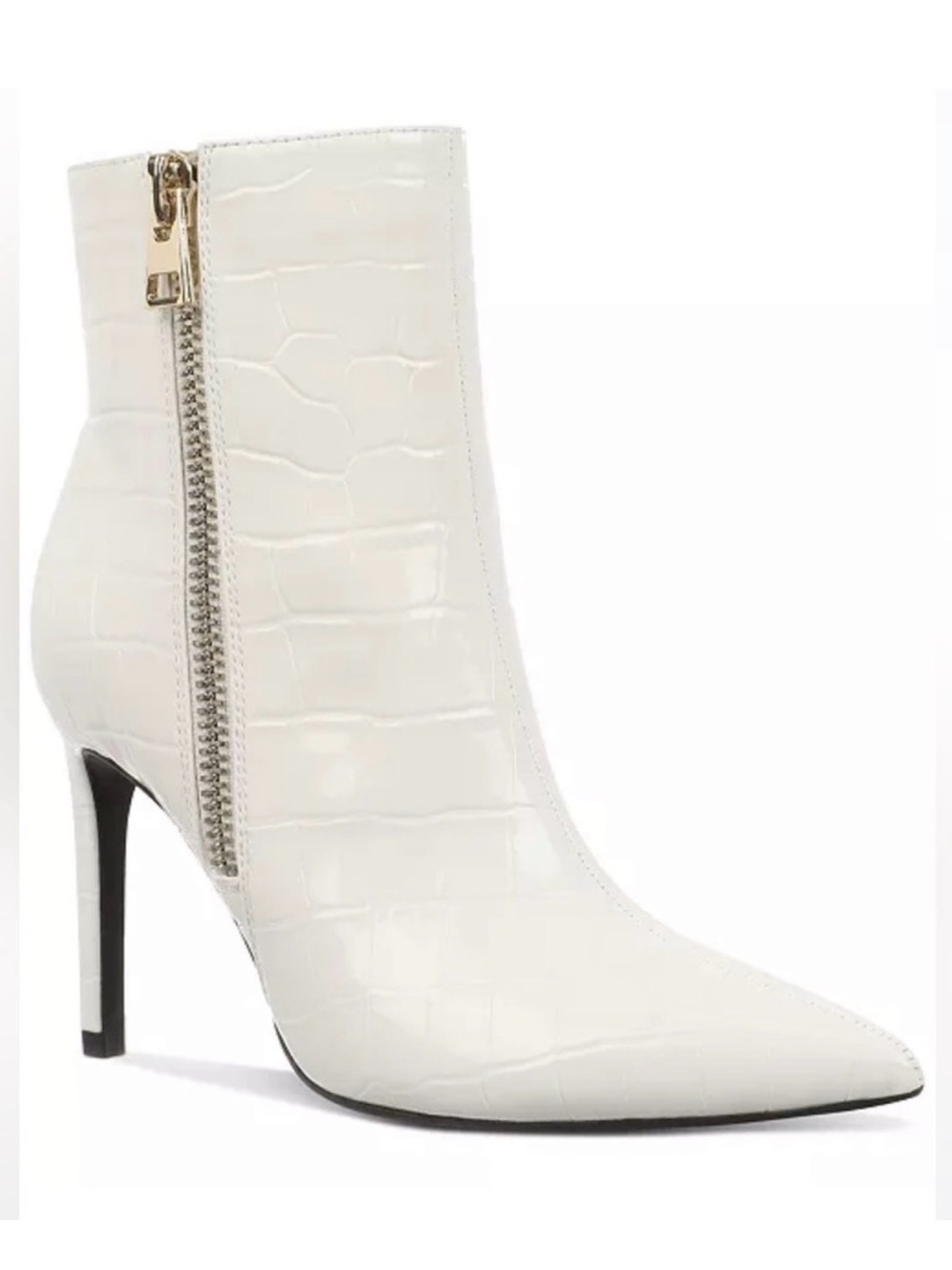 INC White Croc-Embossed Pointed Toe Stiletto Ankle Boot